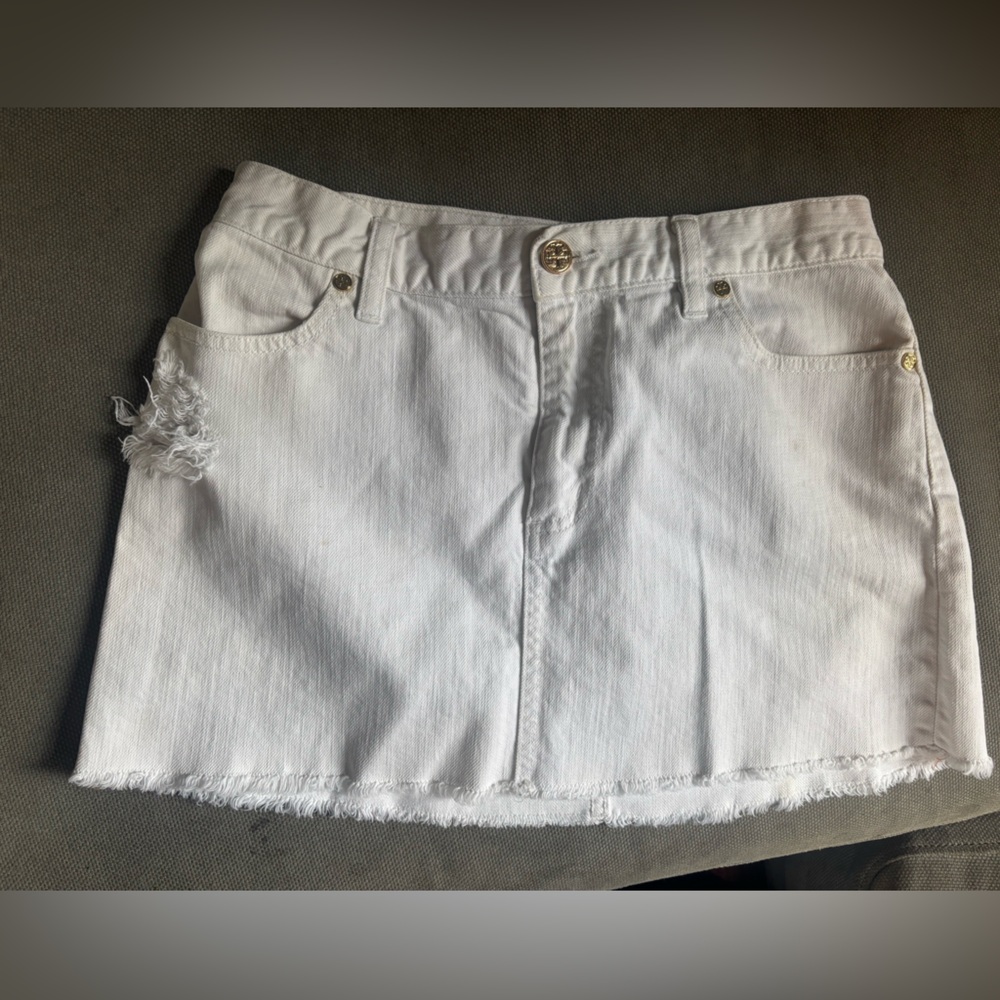 Tory Burch White Denim Cut Off Mini